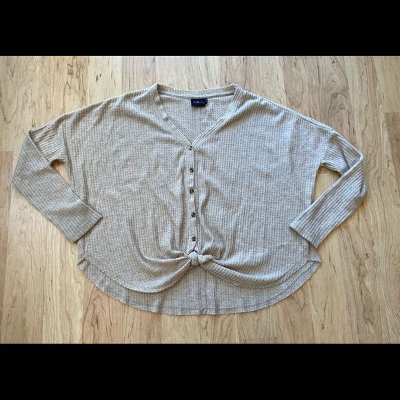 Out from Under Urban Outfitters beige/tan long sleeve waffle knit shirt - Picture 1 of 3
